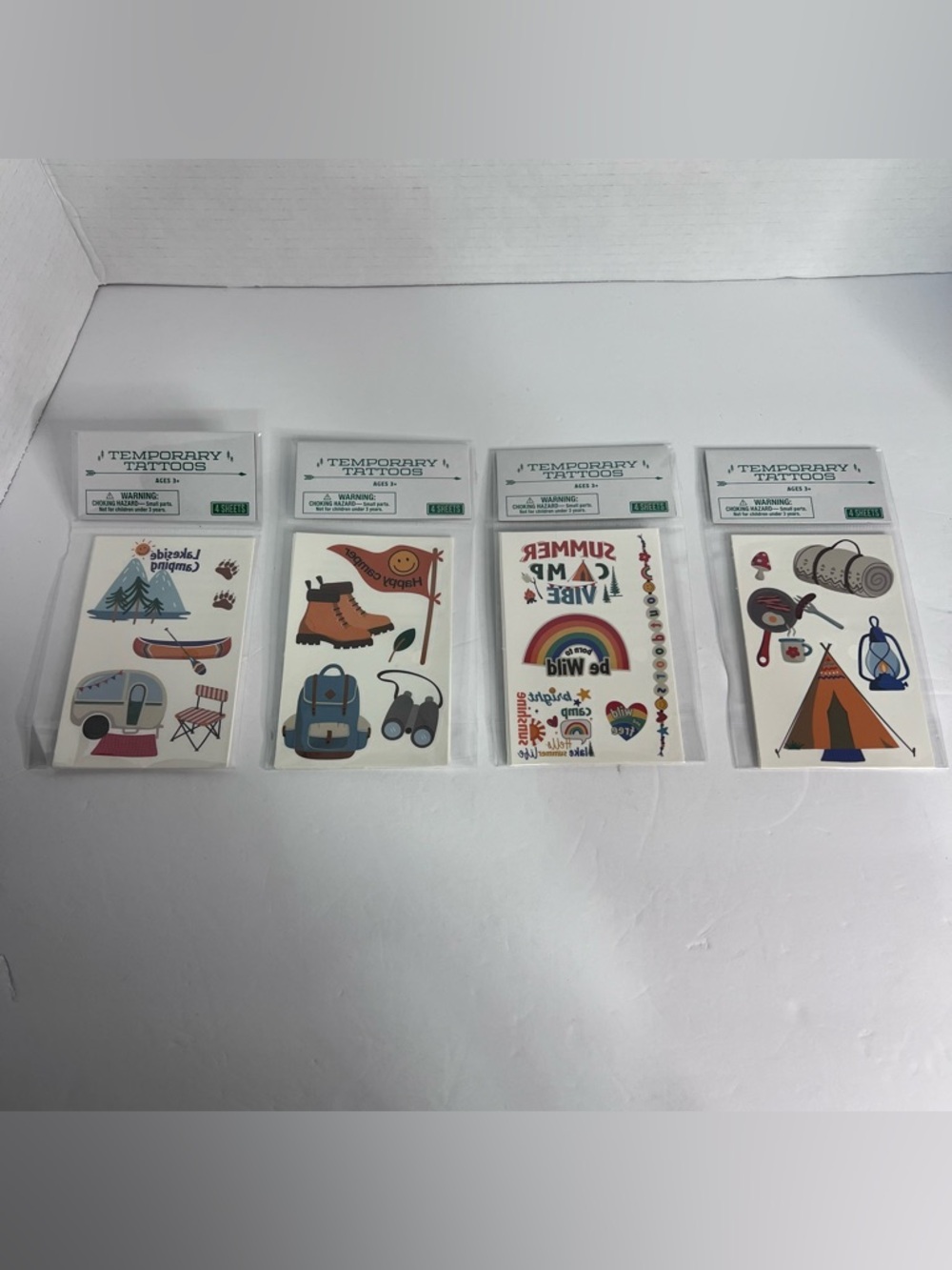 Retired Bullseyes Playground Temporary Tattoos Lot of 4 Pkgs Summer Camp Camping
